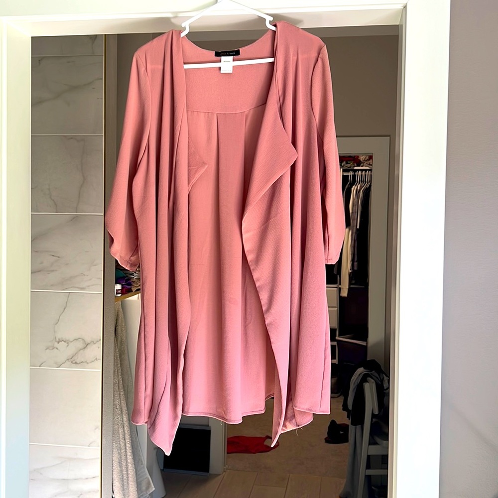 Dusty rose light cardigan with pockets and snap button 1/2 sleeves